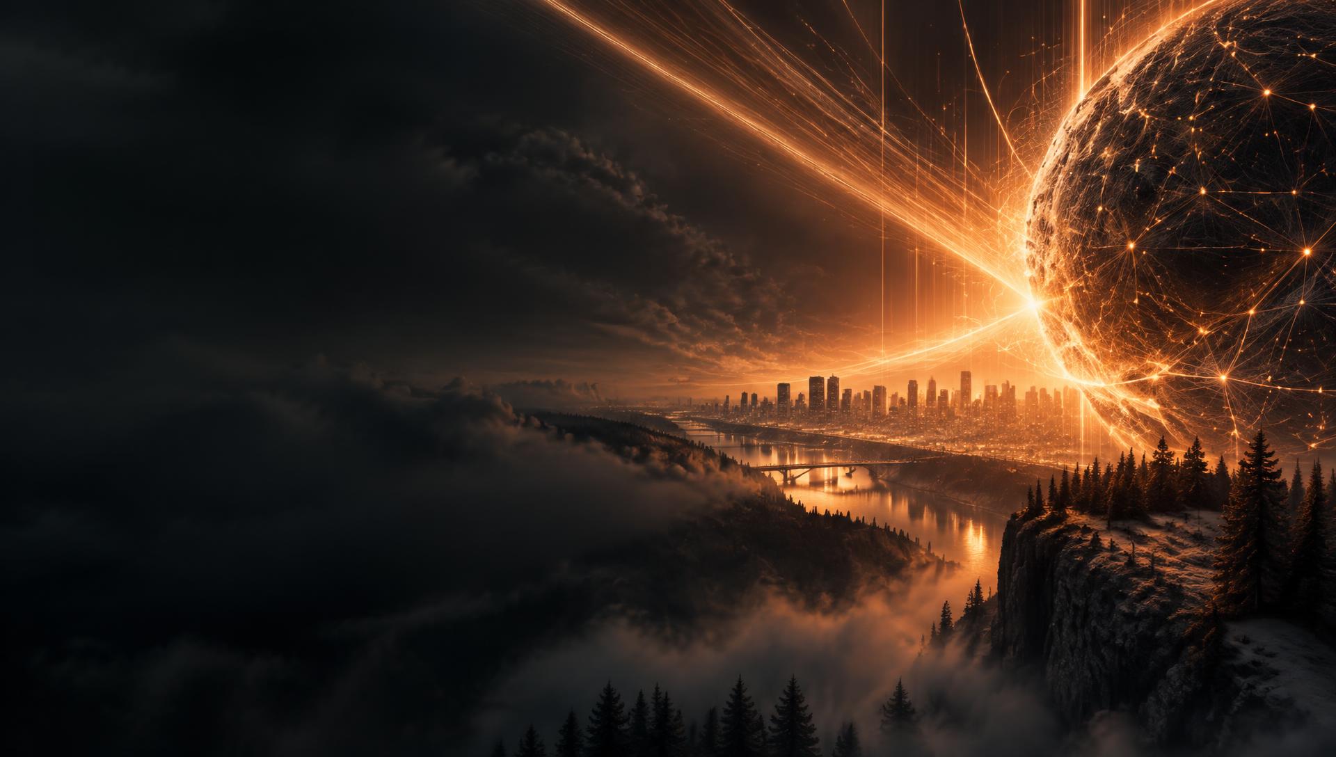 Luminous network of light over a night-time city